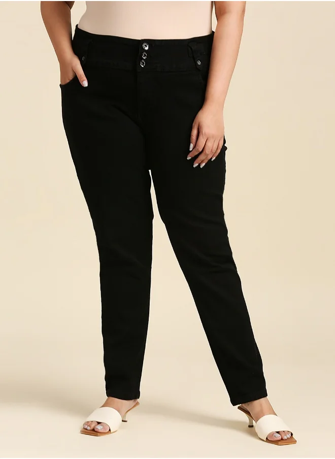 هاي ستار Women Black Slim Fit High-Rise Clean Look Stretchable Jeans