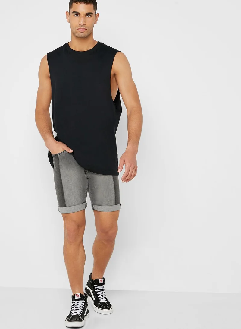 TOPMAN Color Block Denim Shorts