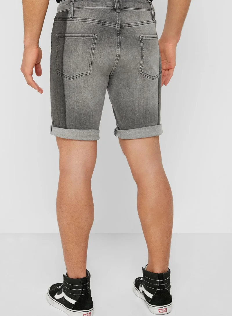 TOPMAN Color Block Denim Shorts