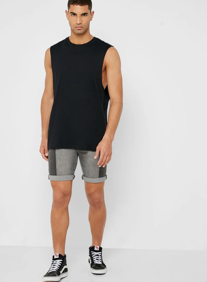 TOPMAN Color Block Denim Shorts
