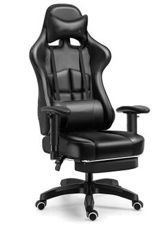 Chulovs Gaming Office Chair with Footrest Ergonomic Leather Video Game Chair Adjustable Armrest High Back Gamer Chair with Headrest and Lumbar Support  - Image 1