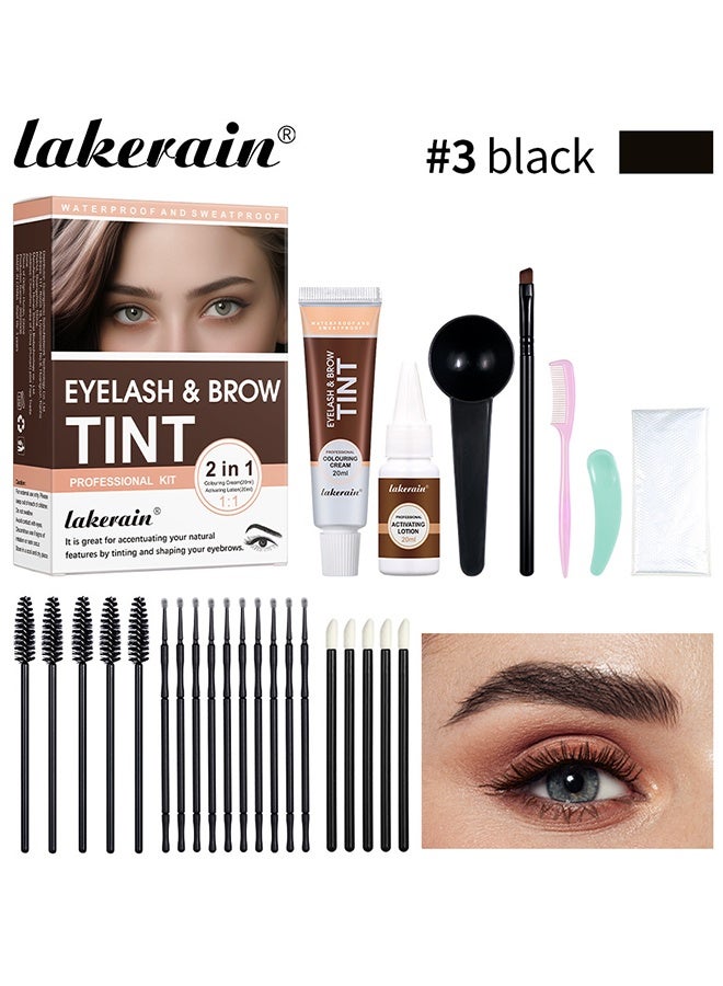 lakerain Eyelash and Brow Tint Dye Color Black Kit 2 in 1 Brow and Lash Tint Professional Kit with Coloring Cream and Activating Lotion Eyebrow Tint Dye Kit Eyebrow Lash Color Kit #03 BLACK - Image 2