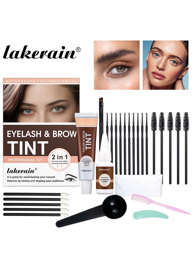 lakerain Eyelash and Brow Tint Dye Color Black Kit 2 in 1 Brow and Lash Tint Professional Kit with Coloring Cream and Activating Lotion Eyebrow Tint Dye Kit Eyebrow Lash Color Kit #03 BLACK - Image 1