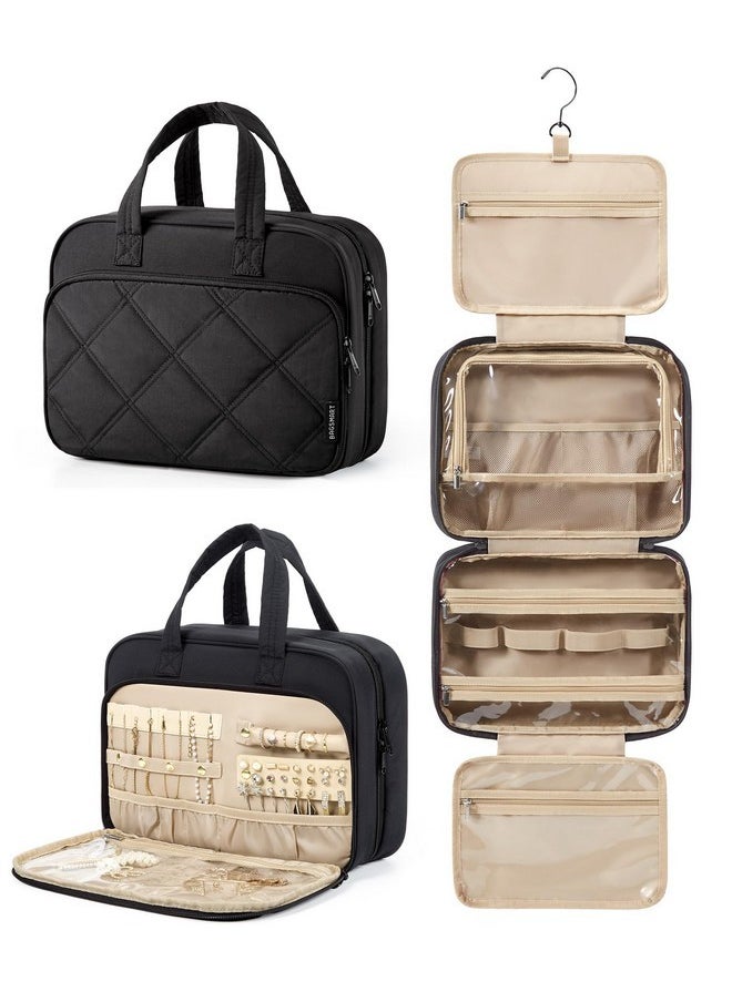 BAGSMART Hangingtoiletry Bag For Women, Puffy Travel Toiletry Bag With Jewelry Organizer, Waterproof Cosmetic Makeup Bag Compartment, Toiletries Kit Set For Traveling, Accessories, Essentials (Large)  - Image 1