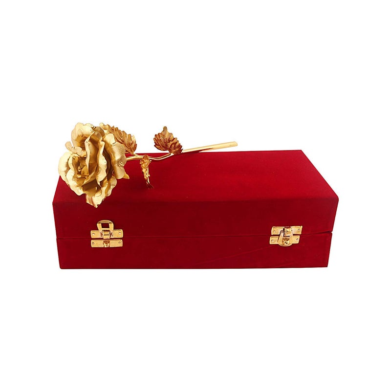 Lavanaya Silver Lavanaya Silver Artificial Golden Flower in Red Velvet Box Elegant Decorative Piece for Home or Office Ideal Gift for Special Occasions and Loved Ones 30x10x8 cm  - Image 1