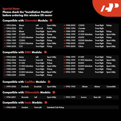 A-Premium Power Window Lift Motor Compatible with Chevy GMC Blazer Corvette Tahoe S10 Jimmy Yukon Sonoma C1500/2500/3500 Bravada Escalade, Replace# 16628208, 19152023 - Image 2