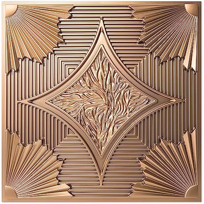 61X61CM DROP CEILING TILES 24X24 IN BRONZE PACK OF 12, 3D WAINSCOTING CEILING PANELS GLUE UP COVER 48 SQ.FT - Image 1