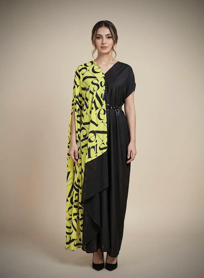 Ecstacy Printed Drape Dress with inner belt for fittings.