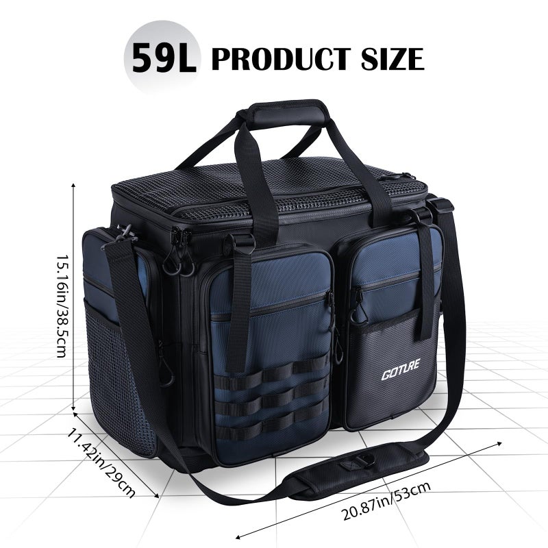 Goture Large Tackle Bag,1800D PVC Waterproof Saltwater Gear Storage Big Fishing Bag with EVA Bottom,Store Up to 8PCS 3700 Plus 4PCS 3600 Tackle Trays(Not Included),20.87â€x11.42â€x15.16â€ - Image 5
