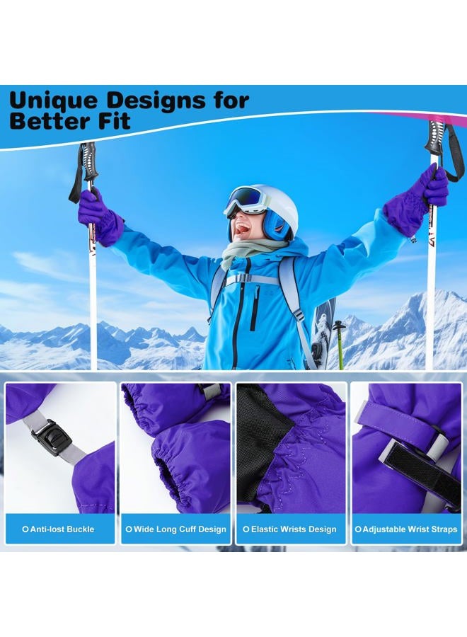 ThxToms Kids Winter Gloves, Waterproof Ski Snow Gloves for Boys and Girls, Winter Warm Gloves for Cold Weather Outdoor Play (Purple Ages 4-6) - Image 5