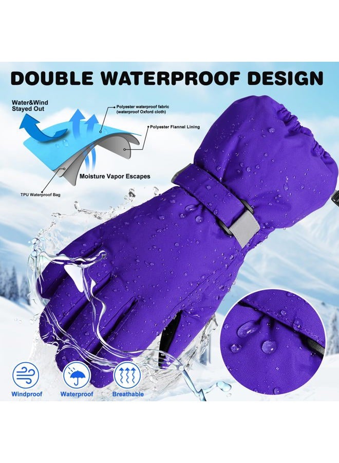 ThxToms Kids Winter Gloves, Waterproof Ski Snow Gloves for Boys and Girls, Winter Warm Gloves for Cold Weather Outdoor Play (Purple Ages 4-6) - Image 2