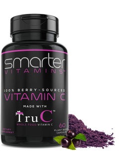 SmarterVitamins Smarter Raw Whole Food Vitamin C Natural Immune Support from Berries, Premium Antioxidants, Bioflavonoids & Polyphenols, 60 Vegan Capsules  - Image 1