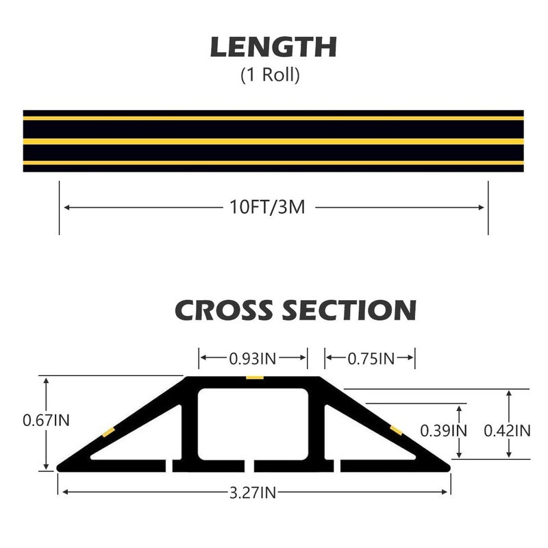 Papillon 10Ft Cord Covers for Wires on Floor, 3-Channel Floor Cord Cover with Anti-Slip Base & Yellow Warning Strips, Extension Cord Covers for Floor, Ideal for Home, Office, Outdoor Use - Image 2