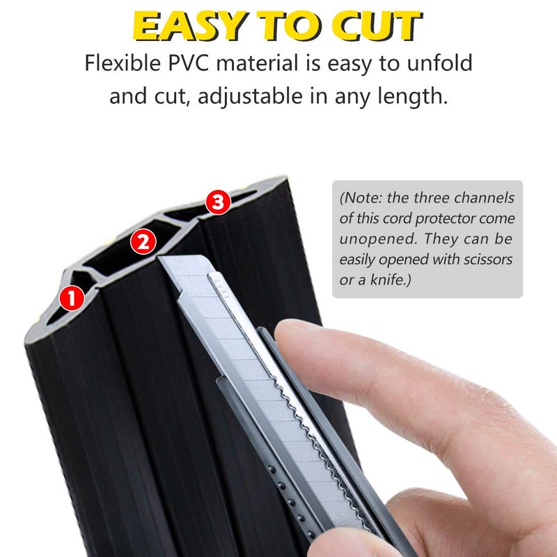 Papillon 10Ft Cord Covers for Wires on Floor, 3-Channel Floor Cord Cover with Anti-Slip Base & Yellow Warning Strips, Extension Cord Covers for Floor, Ideal for Home, Office, Outdoor Use - Image 4