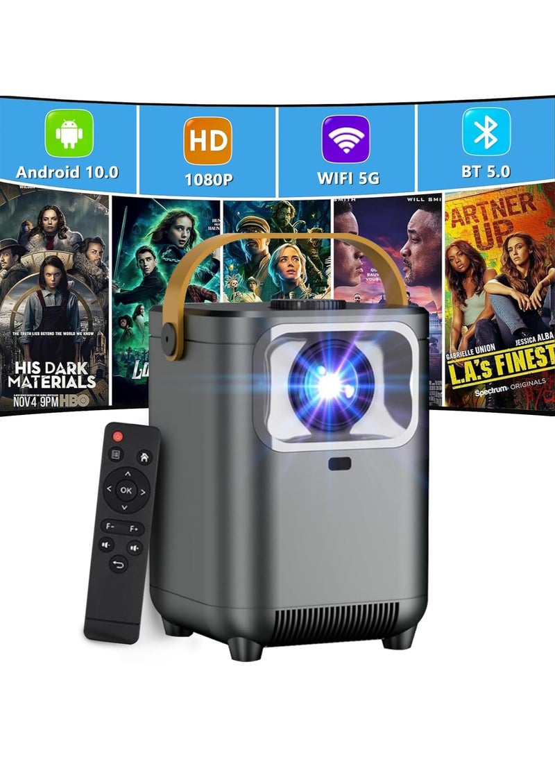 Portable Mini Projector For Home Theater, HD1080P 5G WiFi Bluetooth Projector For Outdoor Movies, 4K Supported, Android TV 10.0, 200" Display, Compatible With iOS/Android  - Image 1