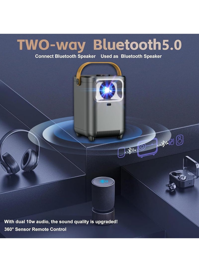 Portable Mini Projector For Home Theater, HD1080P 5G WiFi Bluetooth Projector For Outdoor Movies, 4K Supported, Android TV 10.0, 200" Display, Compatible With iOS/Android  - Image 2