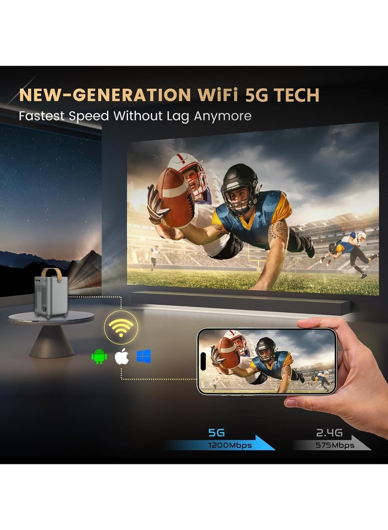 Portable Mini Projector For Home Theater, HD1080P 5G WiFi Bluetooth Projector For Outdoor Movies, 4K Supported, Android TV 10.0, 200" Display, Compatible With iOS/Android  - Image 4
