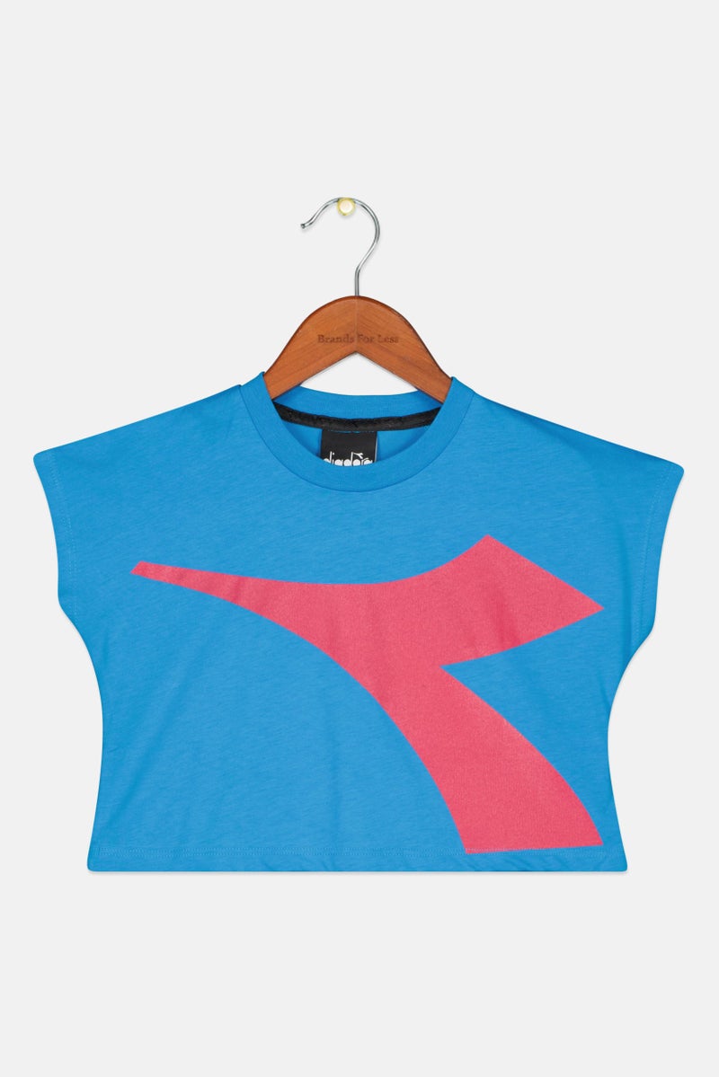 DIADORA Toddlers Girl Cap Sleeve Graphic Print Top, Blue/Pink - Image 1