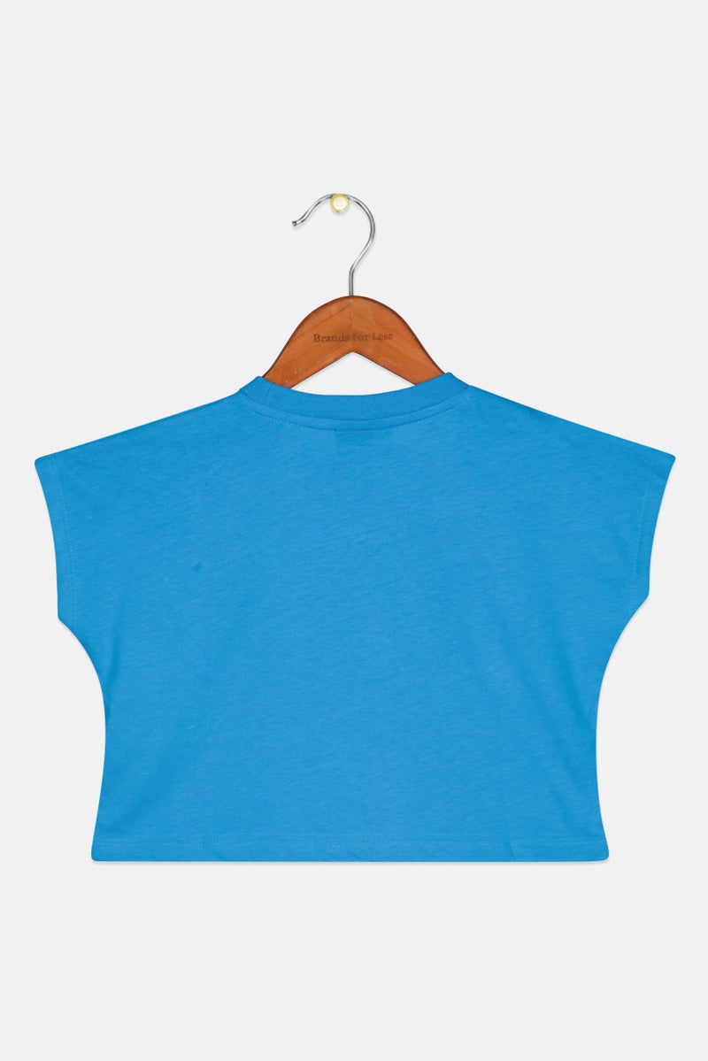 DIADORA Toddlers Girl Cap Sleeve Graphic Print Top, Blue/Pink - Image 2