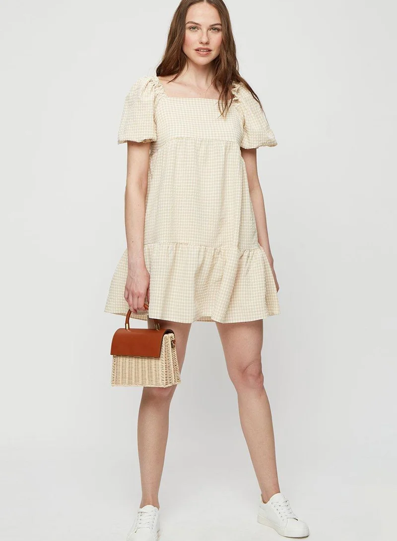 DOROTHY PERKINS Checked Puff Sleeve Tiered Dress