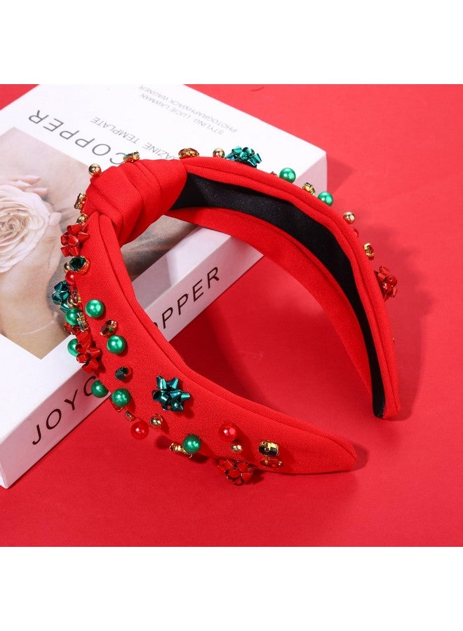 PHALIN Christmas Headbands For Women Xmas Bow Tree Snowflake Headbands Jeweled Crystal Pearl Knotted Headband Holiday Hair Accessories Party Gifts (Xmas Bow) - Image 1
