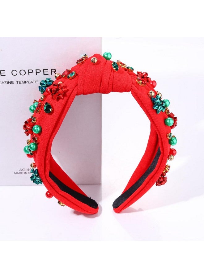 PHALIN Christmas Headbands For Women Xmas Bow Tree Snowflake Headbands Jeweled Crystal Pearl Knotted Headband Holiday Hair Accessories Party Gifts (Xmas Bow) - Image 2