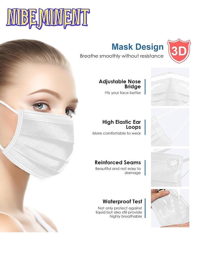 NIBEMINENT 50-Piece 3-Layer Disposable White Face Mask For Adults with 5Pcs Adjustable Face Mask Ear Strap Extender - Anti Strangulation, Soft and Comfortable - Image 3