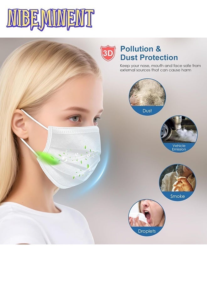 NIBEMINENT 50-Piece 3-Layer Disposable White Face Mask For Adults with 5Pcs Adjustable Face Mask Ear Strap Extender - Anti Strangulation, Soft and Comfortable - Image 2