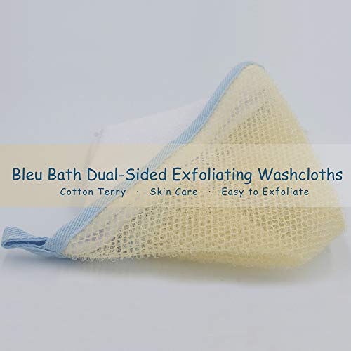 Bleu Bath (3 Pack) Dual-Sided Exfoliating Skin Towel Cotton Terry Body Cloth Scrubber Premium Sturdy Loofah Towel Soft and Buffing Wash Cloth White for Either Oil or Dry Skin - Image 3