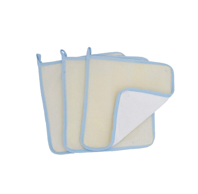 Bleu Bath (3 Pack) Dual-Sided Exfoliating Skin Towel Cotton Terry Body Cloth Scrubber Premium Sturdy Loofah Towel Soft and Buffing Wash Cloth White for Either Oil or Dry Skin - Image 1