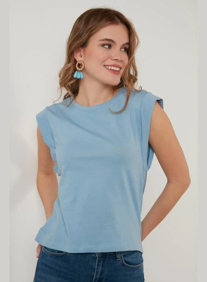 ليلا تيشيرت نسائي قطني بدون أكمام بياقة دائرية