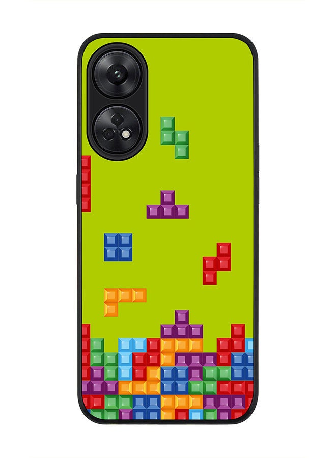 Stylizedd Rugged Black edge case for Reno 8T 4G Slim fit Soft Case Flexible Rubber Edges Anti Drop TPU Gel Thin Cover - Tetris (Green) - Image 1