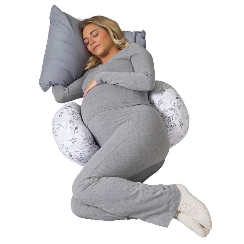 Boppy Side Sleeper Pregnancy Pillow, Gray Falling Leaves, Portable, Supportive Pregnancy Pillows for Sleeping on Your Side, Stay-Put Design with Stretchy Center Panel That Grows with Your Bump - Image 1