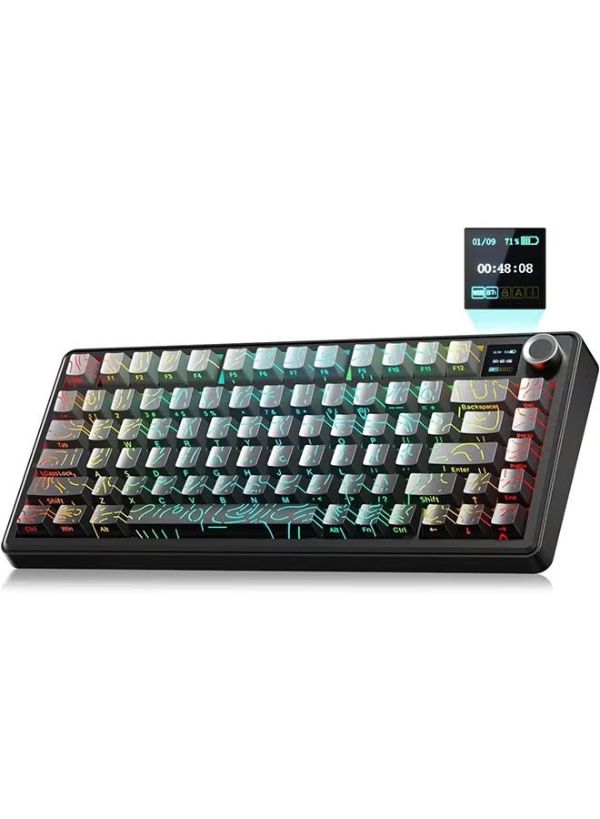 Aula F75 MAX Wireless Gaming Keyboard w/Smart Display & Knob,75% Hot Swappable Custom Mechanical Keyboard, RGB Backlit,Pre-lubed Linear Switches,Side Printed PBT Topographic Keycaps(Grey) - Image 1