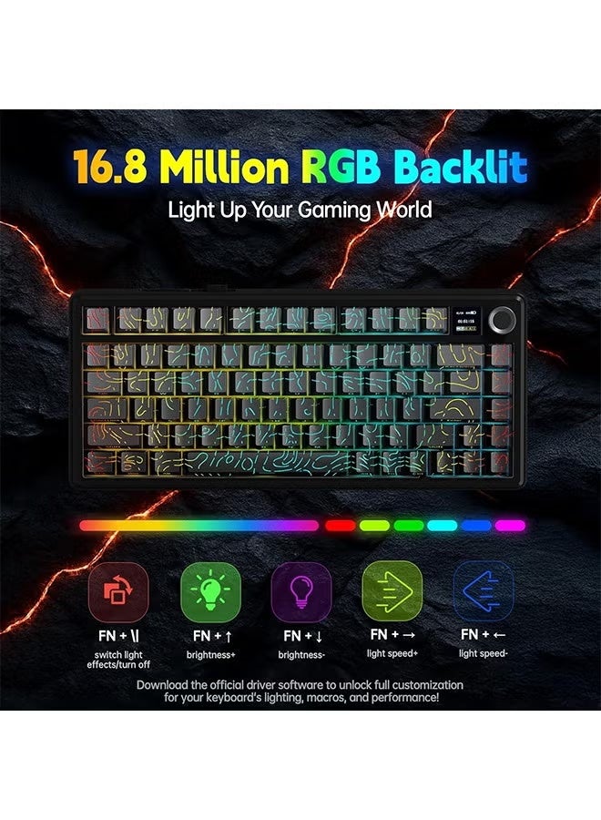 Aula F75 MAX Wireless Gaming Keyboard w/Smart Display & Knob,75% Hot Swappable Custom Mechanical Keyboard, RGB Backlit,Pre-lubed Linear Switches,Side Printed PBT Topographic Keycaps(Grey) - Image 4