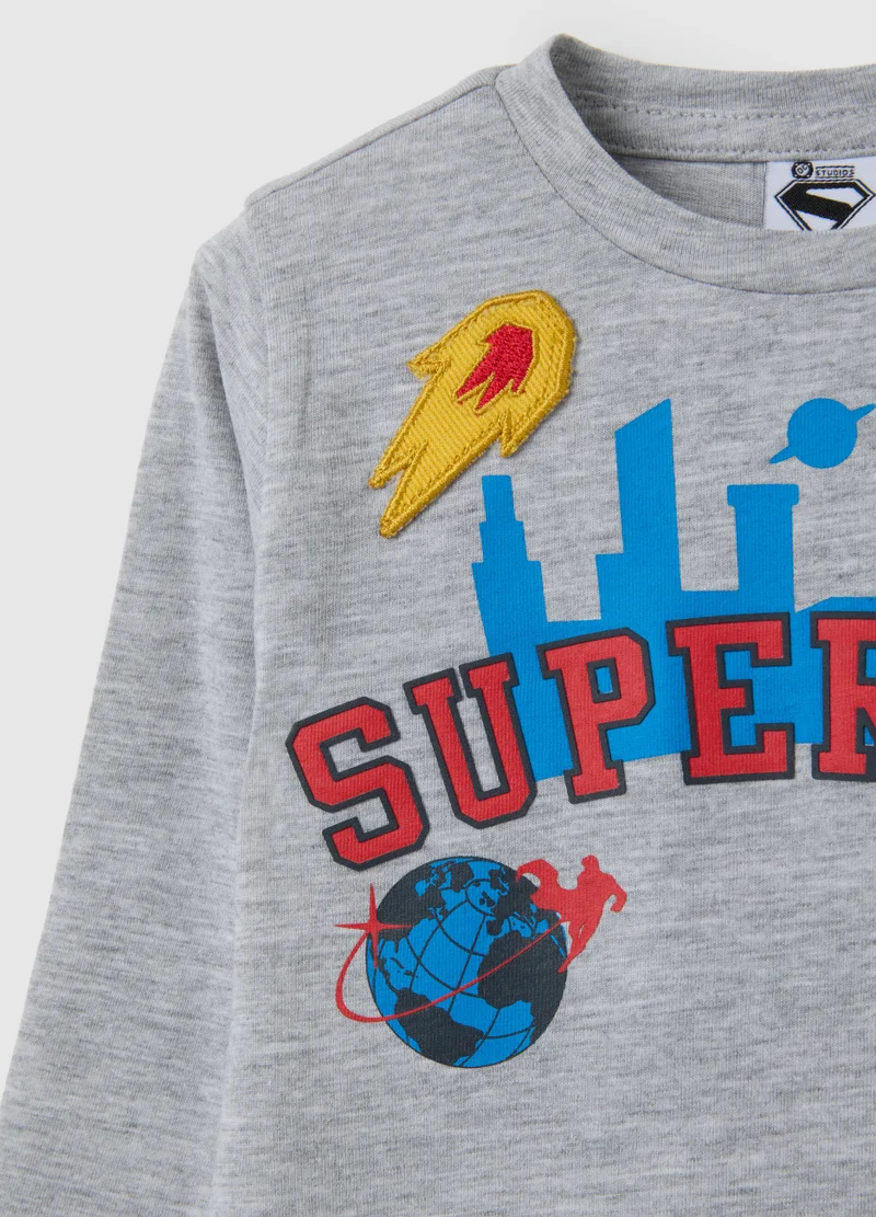 او في اس GREY COTTON CHILDREN'S TOP WITH SUPERMAN