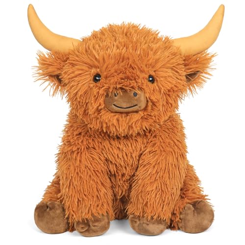 JellyMallow Highland Cow Weighted Stuffed Animals 5 lbs 16 in Jumbo Highland Cow Stuffed Animal Plush Toy Adorable Weighted Cow Cattle Stuffed Animal Pillow Gifts for Kids and Adults - Image 1