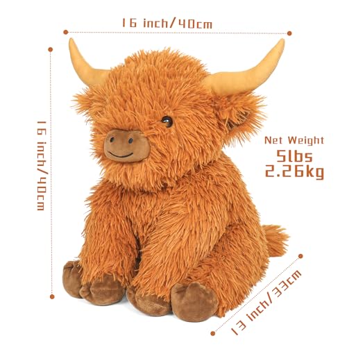 JellyMallow Highland Cow Weighted Stuffed Animals 5 lbs 16 in Jumbo Highland Cow Stuffed Animal Plush Toy Adorable Weighted Cow Cattle Stuffed Animal Pillow Gifts for Kids and Adults - Image 5