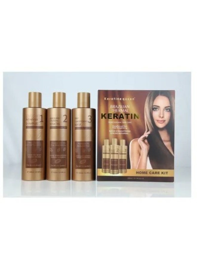 KERATIN QUEEN مجموعة علاج الشعر بالكيراتين البرازيلية من كيراتين كوين - 3 × 300 مل - Image 2