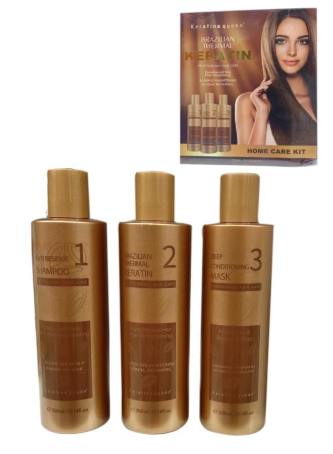 KERATIN QUEEN مجموعة علاج الشعر بالكيراتين البرازيلية من كيراتين كوين - 3 × 300 مل - Image 3