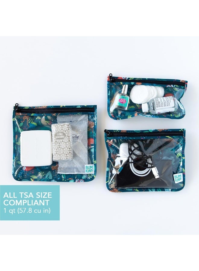 Bumkins Travel Bag, Toiletry, Baby, TSA Approved Pouch, Zip Quart Size Compliant, Clear-Sided, Diaper Bag Organization, Makeup, Accessories, Set of 3 - Image 3