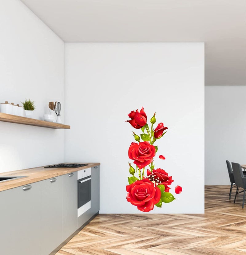 Techgifti Red Rose Flower Port Wall Sticker for Kids Room, Living Room, Bedroom, Restorent (Multicolor, Size - 40 Cm X 76 Cm) - Image 4