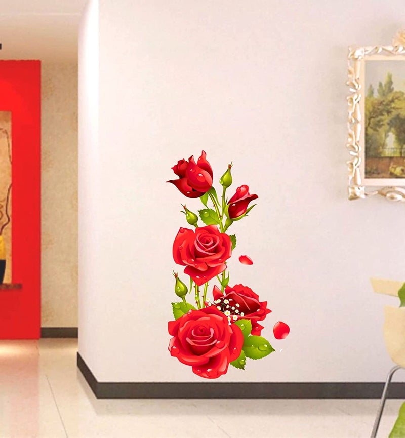 Techgifti Red Rose Flower Port Wall Sticker for Kids Room, Living Room, Bedroom, Restorent (Multicolor, Size - 40 Cm X 76 Cm) - Image 2