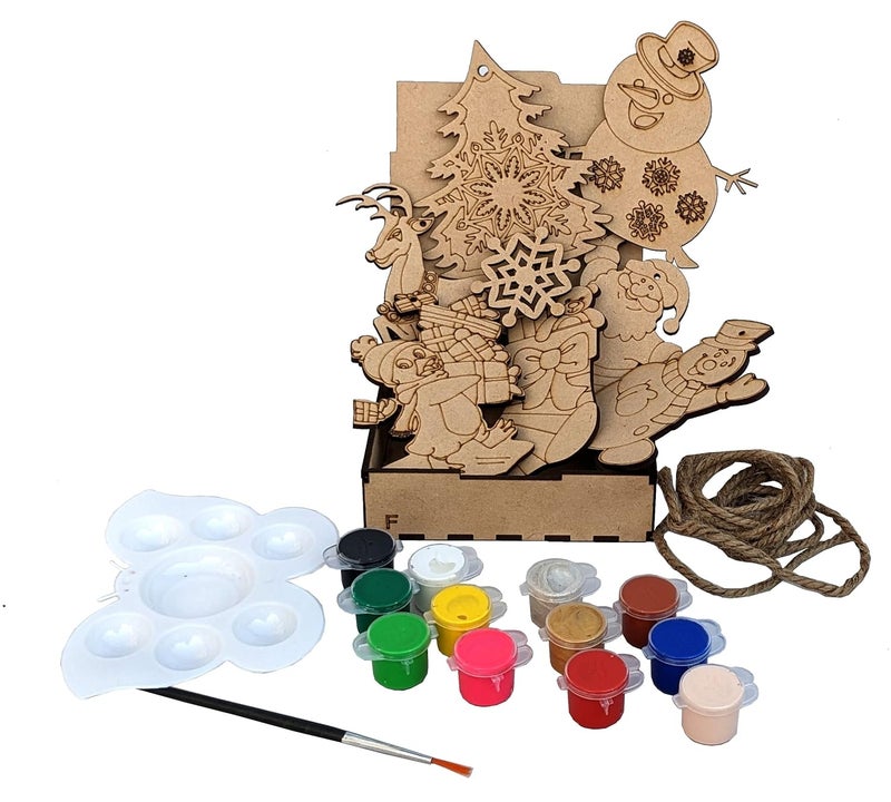 StepsToDo DIY Christmas Ornament Painting Activity Kit. Wooden Decoration Craft Making. Packed in Wooden Box. - Image 3