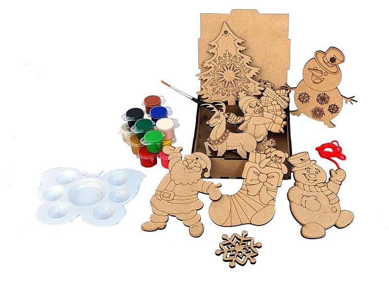 StepsToDo DIY Christmas Ornament Painting Activity Kit. Wooden Decoration Craft Making. Packed in Wooden Box. - Image 1