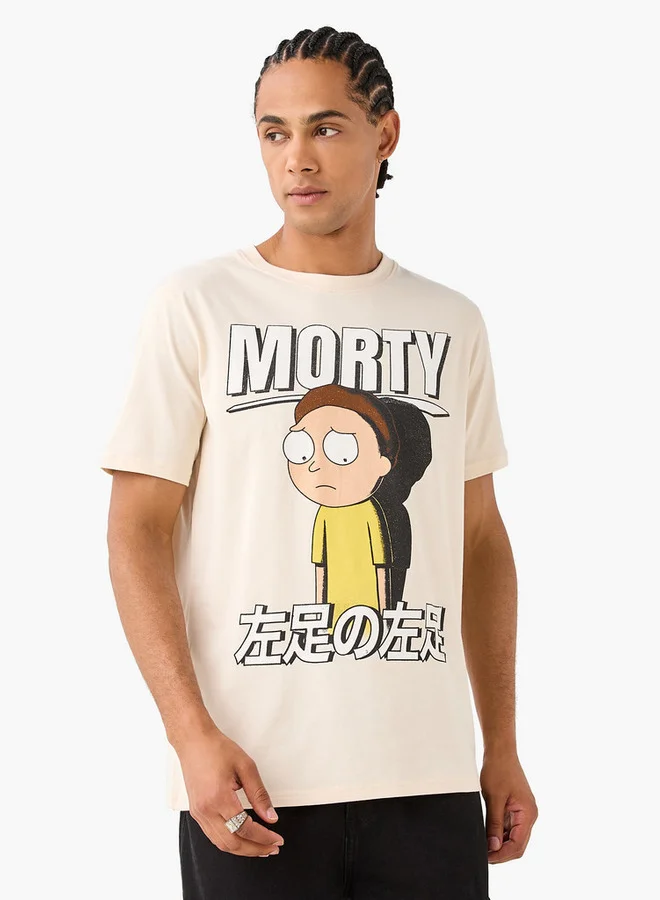 Regular Fit Rick and Morty Print Crew Neck T-shirt