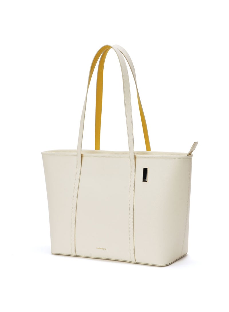 Mokobara The Astrid Tote - Vegan Leather, Oatmilk, Yellow Interior  - Image 1