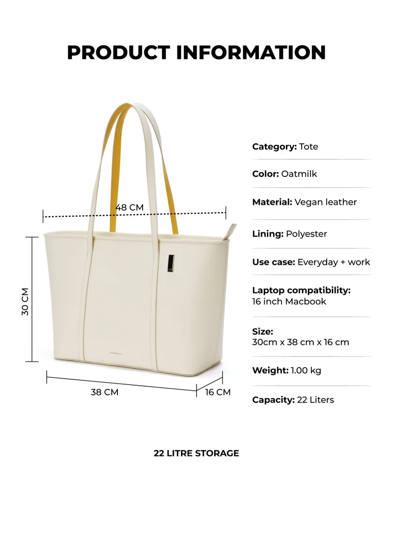Mokobara Oatmilk The Astrid Tote - Vegan Leather, Oatmilk, Yellow Interior for Women | Best Price UAE