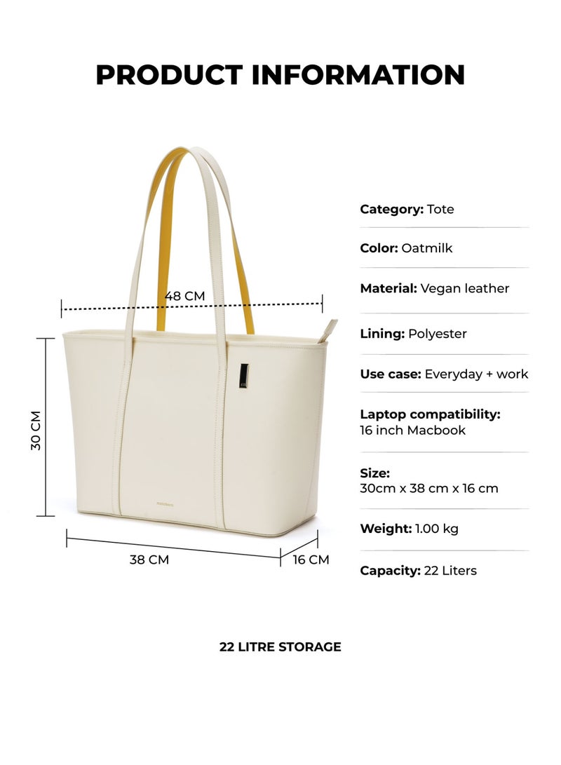Mokobara The Astrid Tote - Vegan Leather, Oatmilk, Yellow Interior  - Image 3