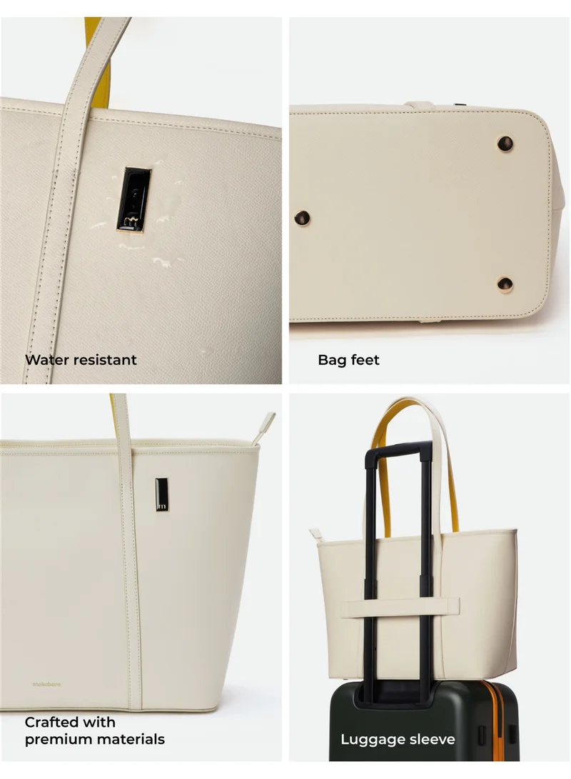Mokobara Oatmilk The Astrid Tote - Vegan Leather, Oatmilk, Yellow Interior for Women | Best Price UAE